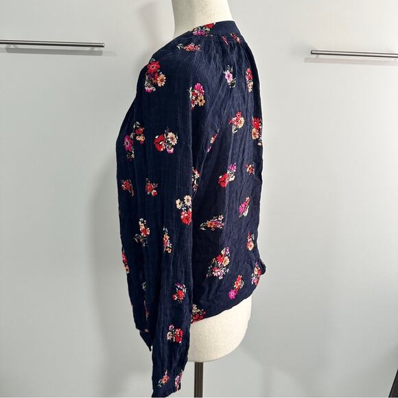 Democracy Size S Navy Pink Floral Button Front Blouse Top Summer Casual Resort - Picture 5 of 13